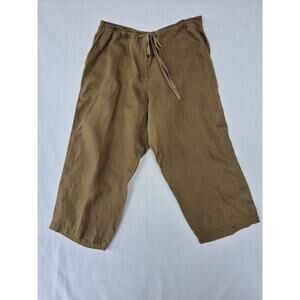 Eileen Fisher Irish Linen Wide Leg Relaxed Fit Capris In Brown Sz XL